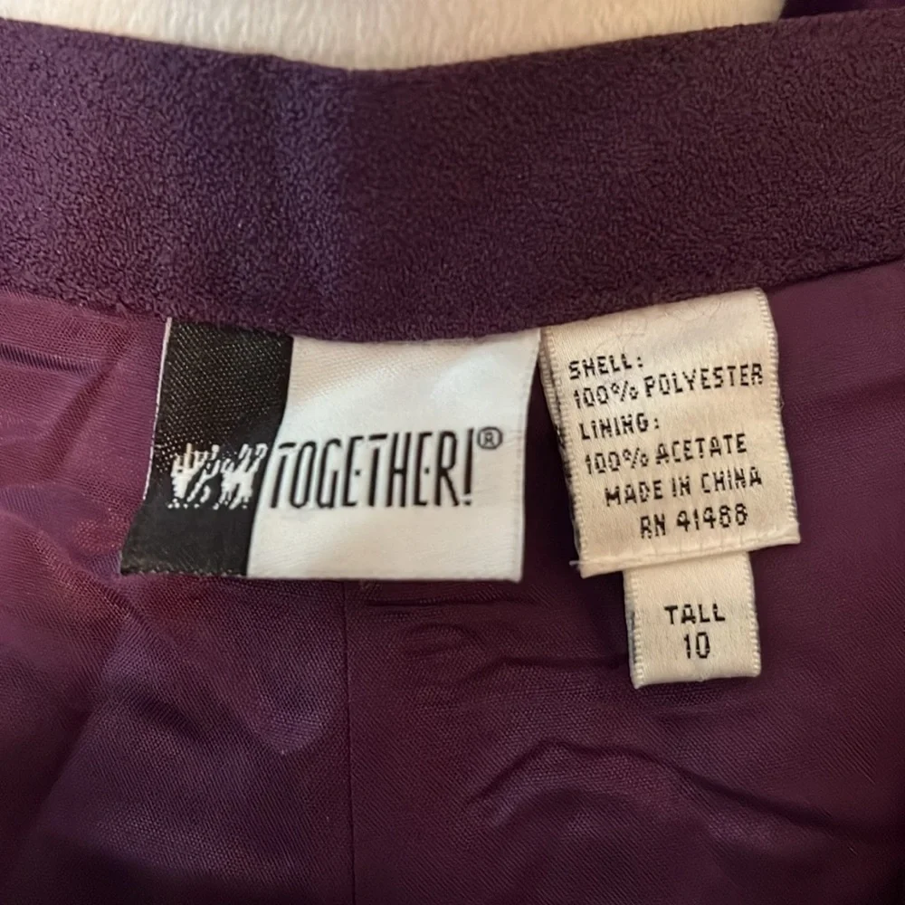 “TOGETHER” purple Berry Pant Suit. Jacket is a size 8, Gaberdine pants size 10 - Picture 5 of 12